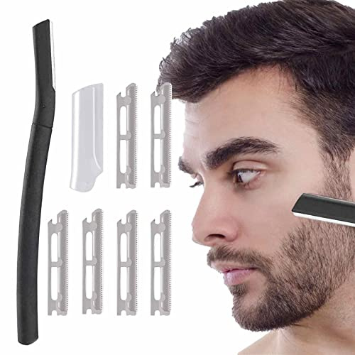 Rianpesn Rasoir Beard Moustache à Bord Droit - Rasoir à Sourcils Ergonomique et Rasoir Facial avec 6 Lames - Hommes Sourcils Shaper Moustaches Droites Edger Angles Remplacement Voyage