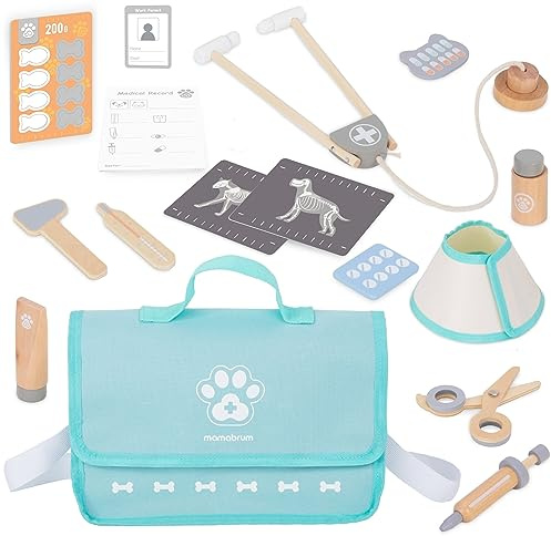 mamabrum, Ensemble vétérinaire en Bois, Collier médical, collations pour poupées, 4 Poissons, 4 os, 5 Accessoires médicaux, 4 médicaments, 2 Rayons X, Jouets de Clinique vétérinaire pour Enfants