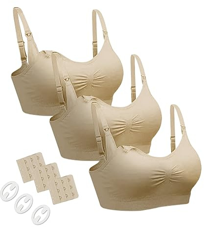 neppein Maternity Nursing Bra 3 Pack Seamless Pregnancy Breastfeeding Sleep Bra Bralette with Removable Spill Prevention Pads and Extenders