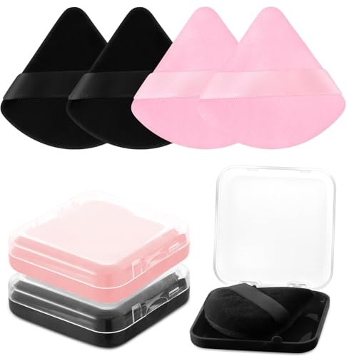 Ruzister Borla de polvo con 2 estuches de viaje, esponja triangular para polvos sueltos, ajuste de polvo corporal, borla para polvos faciales, herramienta de maquillaje de belleza