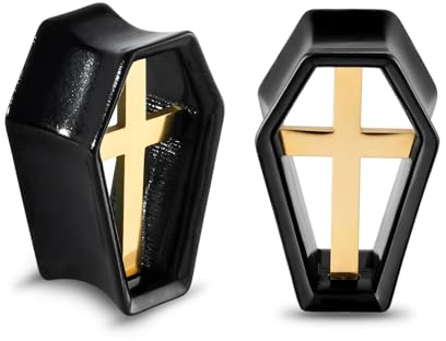 Longbeauty 1 Paar Retro Kreuz Ohrmesser Ohrtunnel Piercing Sechseckig Hexagon Piercing Plugs Stretcher Expander Punk Körperschmuck 8mm-16mm für Herren Damen, Schwarz, 16MM