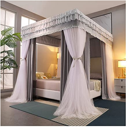 GLMGBP Doppelschichtiges Deluxe-Baldachin-Moskitonetz mit Halterung, Prinzessinnen-Mädchenzimmer, romantisch dekorierter Bettvorhang, für 120/150/180/200/220 cm Einzel-Doppelbett (Farbe: Grau-1, Gr