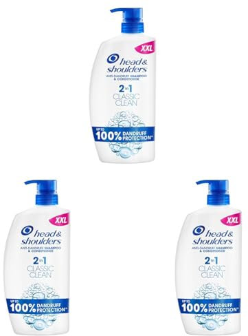 Head & Shoulders Classic Clean 2in1 Anti Dandruff Shampoo, 1000ml. Up to 100% Flake Free, Clinically Proven. For Any Hair and Scalp Type. For Daily use. Clean Feeling (Pack of 3)