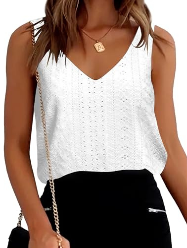 Timuspo Bluse Ärmellos Cami Top Trägershirt Damen Locker Basic Rückenfreies Tshirt Elegante Casual Oberteil Sommertop Camisoles Shirts Weiß L