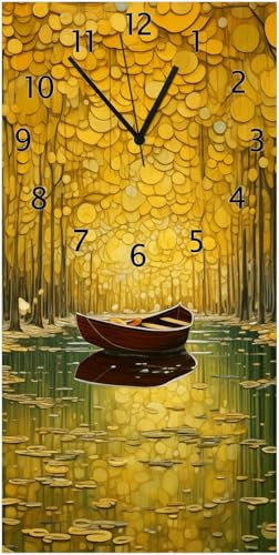 Wallario Design-Wanduhr Boot im goldenen Licht aus Glas, Motiv-Uhr Größe 30 x 60 cm, Schwarze Zeiger