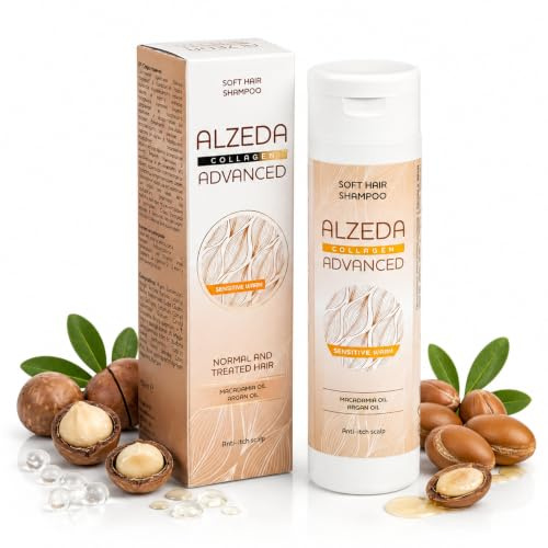 ALZEDA ADVANCED Kollagen Schampo Sulfatfritt Arganolja Macadamia 250 ml | Sulfatfri, mild rengöring som återfuktar, stärker och ger fylligare hår med kollagen, arganolja och macadamia