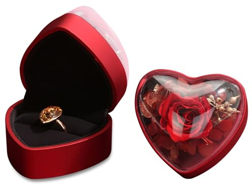 PEPOYO AI Boîte à bagues de mariage, intérieur en velours, boîte de présentation, en forme de cœur, pour demande en mariage, fiançailles, mariage et présentation sur le comptoir