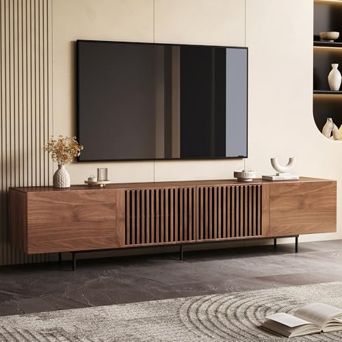 OLEYLUCKLIVE Mid-Century Modern TV-Schrank für 80+ Zoll Fernseher - TV Lowboard mit Stauraum - Home Entertainment Center in Walnuss für Wohnzimmer, Schlafzimmer (240cm)