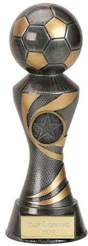 TROPHIESPLUSMEDALS Ace Silver Column Football Trophy - Free Engraving | 20cm | Ideal for Sports Achievements & Player Recognition
