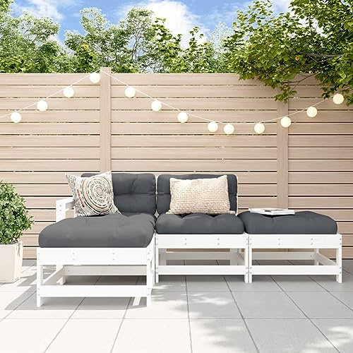 WEMYUFURN 4-TLG. Garten-Lounge-Set mit Kissen Weiß Massivholz, Outdoor-Sitzgruppe, Terrassen-Lounge-Set, Garten-Couchgarnitur - Wetterbeständig, Komfortabel - für Terrasse, Garten und Balkon