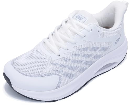 AOV Wide Toe Box Shoes Women Arch Support Walking Shoes Plantar Fasciitis Orthotic Tennis Sneakers WhiteGrey Size 7