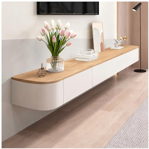 KSYGINXD Moderner TV Schrank 140cm Braun, TV Lowboard Hängend, Fernsehtisch mit 2 Schubladen 1 Klappen Türen, Hängeschrank Wohnwand, TV Tisch für Wohnzimmer und Esszimmer