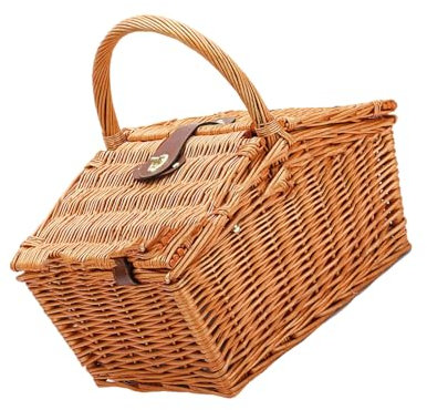 BELOWSYALER Picknickkorb im Vintage-Stil, rustikaler Picknickkorb, Retro-Stil, Rattankorb für draußen und Versammlungen