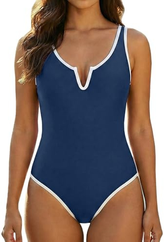 YNIQUE Costume Intero Donna con Controllo Pancia, Spalline Regolabili, Scollo a V, Blocco di Colore, Snellente Push Up Costumi Interi