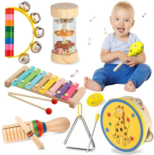 Strumenti Musicali per Bambini Giochi Montessori Strumenti Musicali Legno Xilofono Giochi Regalo Di Natale E Compleanno Percussione in Gioco Educativo 3 Anni Maracas Tamburino Sicurezza