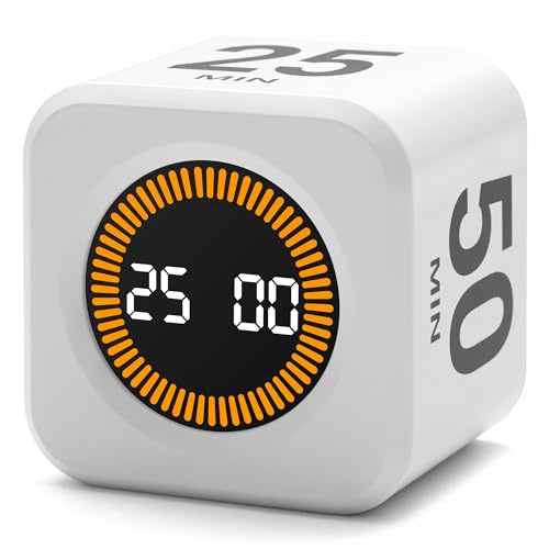 Exlliy Temporizador de productividad giratorio de 5, 25, 10, 50 minutos preestablecido, cubo de escritorio con sensor de gravedad para TDAH, funciones de silencio, ideal para el trabajo, estudio