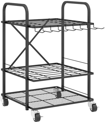 Outsunny Organizzatore di attrezzi da giardino con 9 ganci, porta attrezzi da giardino a 40 scomparti, porta attrezzi da garage in metallo su rotelle per forbici, vanghe, rastrelli, nero