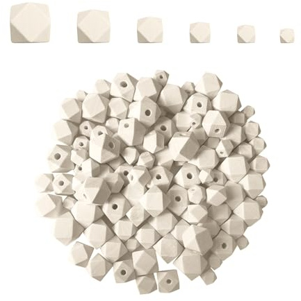 ONEBO 120 Stück Polygon Holzperlen, Geometrische Holzperlen, Holzperlen mit Loch, Achteckige Perlen Holz für Armbandherstellung Schmuckherstellung Handwerk Diy Zubehör (6 Größen)