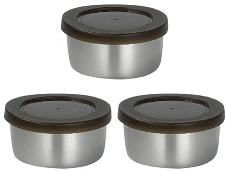 3 Stück 290 ml kleine Edelstahl-Schalen mit Deckel, unzerbrechlich, Snack-Lebensmittelbehälter, Salatdressing-Behälter, runde Metall-Lunchbox, Dip-Soßenschalen mit Deckel, für Nüsse, Früchte
