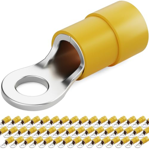 hb-digital Ringkabelschuh M4 isoliert 4-6mm² elektrische Kabelverbindung robuster PVC-Schutz Kupfer verzinnt für Haushalts- und Industrieinstallationen Gelb 50 Stück