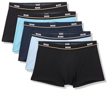 BOSS Men's 5 Pack Bold Logo Cotton Stretch Trunks, Forever Blue/Ballad Blue/Black/Navy/Black, L (Pack of 5)