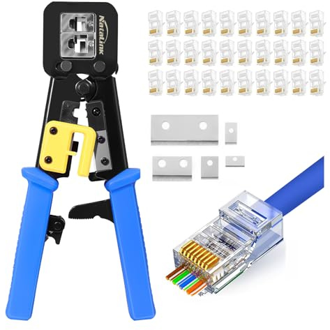 NataLink Herramienta de crimpado RJ45 Cat 6 Cat 5E Cat 5 Ethernet crimpadora todo en uno RJ45 con 30 conectores Cat6 RJ45 y hoja de repuesto