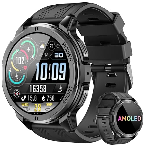 OUKITEL Smartwatch Herren, Militär Wasserdicht Fitness Watch Tracker mit 123 Sportmodi, 410mAh Akku reicht für 15 Tage, 1,43 AMOLED Display, Armbanduhr mit Pulsmesser Schlafmonitor für Android iOS