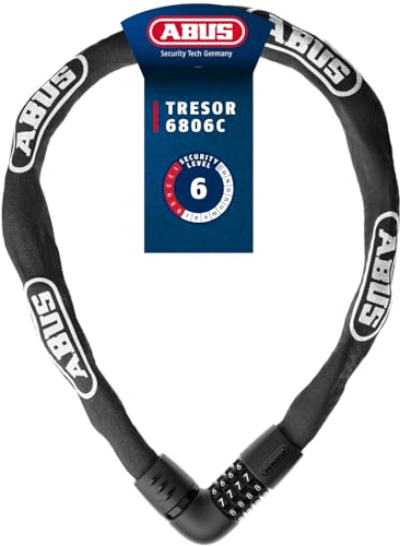 ABUS Chain Lock Tresor 6806C - Combination Lock with 360° Bolt, 6 mm Thick Steel Chain, 4-Digit Combination Code - Bike Lock with Security Level 6 - Length 85 cm, Black