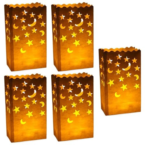 Lichttüten 24 Stück Papier Lichttüten Candle Bags Papierlaterne Wiederverwendbar Papier Teelicht Lichtertüten Kerzentüten für Party Tischdeko, Valentinstag, Verlobung, Hochzeit, Weihnachten