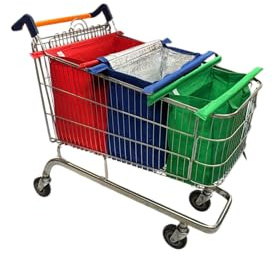 Trolley Bags original vibe set of 3 Shopping Bags with cool bag, Replace Carrier Bags, Heavy Duty Fabric Foldable Bag Organiser for Grocery Food Shopping, Washable (Red, blue, green)