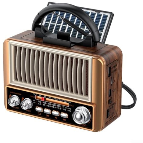 ZAMETTER Radio solar retro portátil radio de onda corta solar USB recargable radios FM alimentadas por batería pequeña radio portátil AM/FM/SW radios de onda corta para acampar al aire libre escuchar
