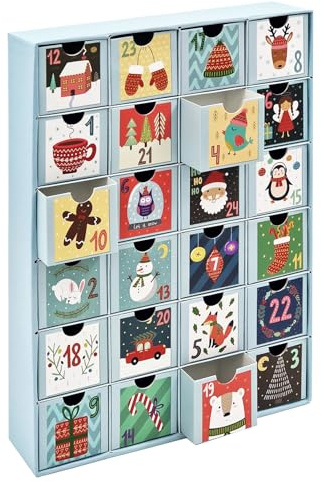 Adventskalender zum befüllen aus Papier mit 24 bunten Boxen - Weihnachtskalender befüllbar - 26x38x6cm