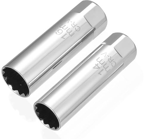 2 Pcs Douilles à Bougies Allumage 16 mm 14 mm, Bougie d'Allumage Douilles Entraînement 3/8 12 Pans, Clés à Douille Flexibles avec clip de serrage pour bougies d'allumages de voitures et motos