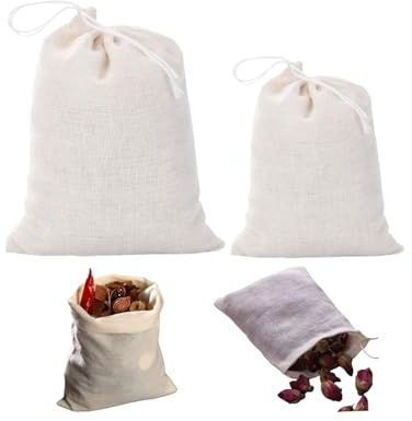 50-Pack Natural Unbleached Cotton Muslin Drawstring Bags,Reusable Tea Bags for Loose Leaf Tea/Spice Bags for Cooking Soup/Herb/Cooking -Small Cotton Cheese Cloth Bag for Straining (3x4+4x6)