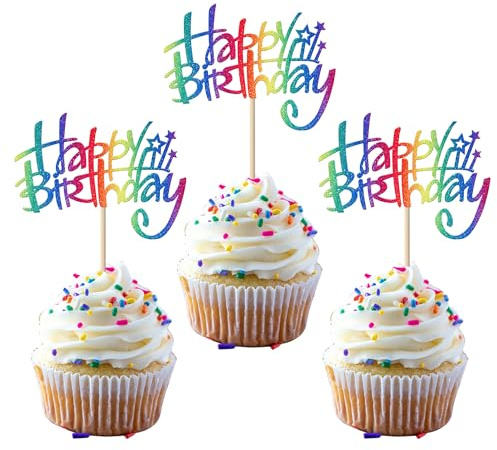 24 Packung Happy Birthday Geburtstag Tortendeko Birthday Kuchen Topper Torten Deko Junge Mädchen Happy Birthday Cupcake Topper Kuchendeko Geburtstag Kindergeburtstag Dekoration Regenbogen