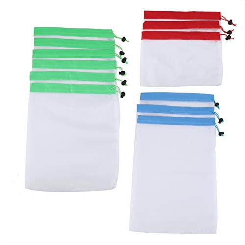 Taidda Bolsas de Malla con Cordón, Sacos Reutilizables, Bolsa de Almacenamiento para Compras para Frutas, Verduras, Juguetes, Juego de 12 para el Hogar y Viajes, Material de Poliéster