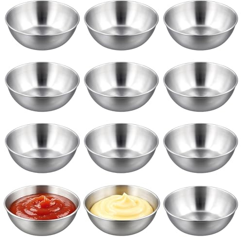 CHIHEUNG 12PCS Stainless Steel Dipping Bowls, 95ml Small Metal Bowls, Stackable Sauce Dishes for Dips, Appetizers, Snacks and Sauces
