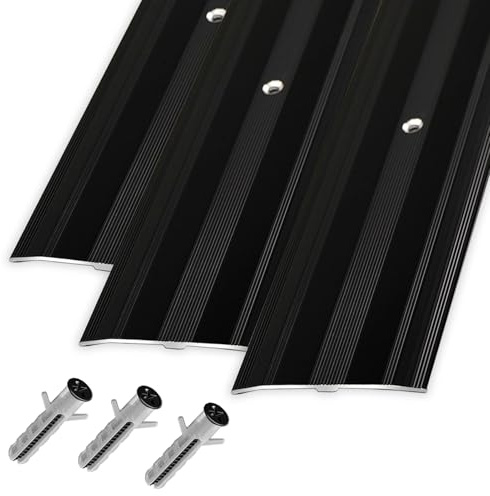 Juego de 3 perfiles de transición para azulejos y alfombras, tiras de umbral antideslizantes con clavos, perfiles de transición de aluminio para suelos laminados (negro)
