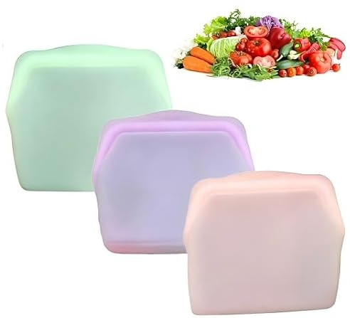 3PCS Reusable Silicone Food Storage Bags, Leak-Proof Upright Freezer Bags, Reusable Snack Bags, Food Storage Bags, Microwave, Dishwasher & Freezer Safe