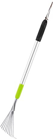Rekord Kleinfeger (Stahl, pulverbeschichtet) Teleskopstiel länge bis 76 cm mit Anti-Rutsch-Griff und Aufhängeloch, Harke, Rechen, Fächenbesen, Kleinrechen, Laubrechen, Gartenharke