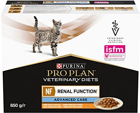 PURINA Pro Plan Veterinary Diets NF Renal Function Advanced Care Poulet | 10 x 85 g | Aliment diététique Complet pour Chats Adultes en sachets fraîcheur | Fonction rénale