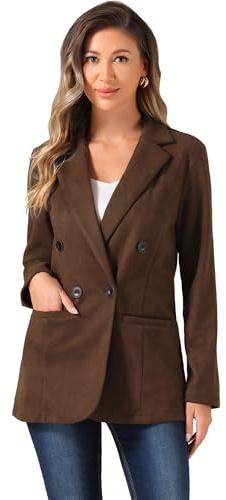 Allegra K Donna Blazer Natalizio in Finta Pelle Scamosciata per Giacca Christmas da Abito Doppiopetto Elegante con Colletto A Bavero di Natale Marrone Scuro M