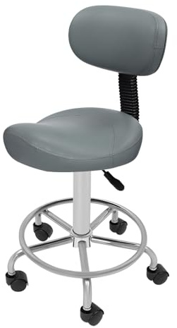 MINRS Taburete de oficina, altura regulable (45-59 cm) con respaldo, giratorio 360°, capacidad de carga 150 kg, ergonómico para oficina, salón, spa, bar, cocina, color gris