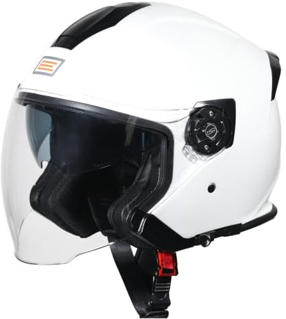 ORIGINE 3/4 offener Motorrad-Jethelm mit Doppelvisier, geeignet für Roller, ECE-geprüft (SOLID White Gloss, L)