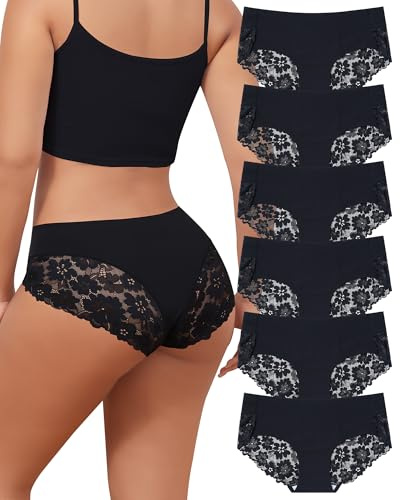 Levao Lot de 6 Culottes sans Couture Femme Dentelle Invisible Culotte Femme Confort Culottes et Slips sous-vêtements Sexy Hipster Multipack S-XL