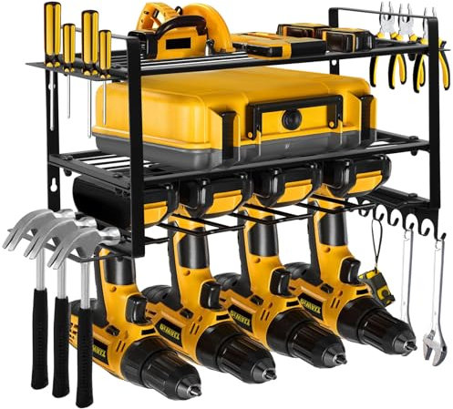 Votoko Organizer per utensili elettrici, Supporto da Parete per Trapano a 3 Strati per Utensili Elettrici, Scaffale portautensili montato a parete, Supporto per Trapano a Parete per Cacciaviti