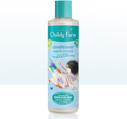Childs Farm | Kids Coco-Nutriish Dietioner | Ekologisk kokosnöt | Torr, Curly & Coily Hair | Villkor & Mat | Lämplig för stekt, känslig och eksem på hud och hårbotten | 250 ml