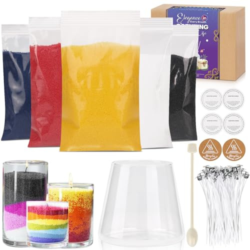 Kerzensand mit Docht Set 500g. 5 colors-Kerzen sand perlenkerzen mit Dochten, Mischbecher, Löffel, hitzebeständiger Matte und Staubschutzhülle - Komplettset für DIY-Kerzenherstellung