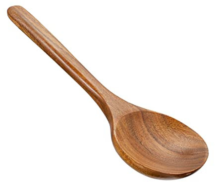 HOLIDYOYO Cuchara De Madera De Teca Para Cocina Cucharón De Sopa De Mango Largo Utensilio De Cocina Resistente Cómodo Para Cocinar y Servir El Hogar