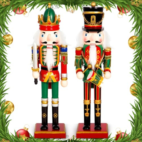 Purpledi 2 Grand Soldat Casse-Noisette de Noël en Bois avec Support, 30cm, Casse-Noisettes Soldat de Noël, Casse-Noisette Noel Soldat Figurine deTraditionnels en Bois, Décoration de Noël